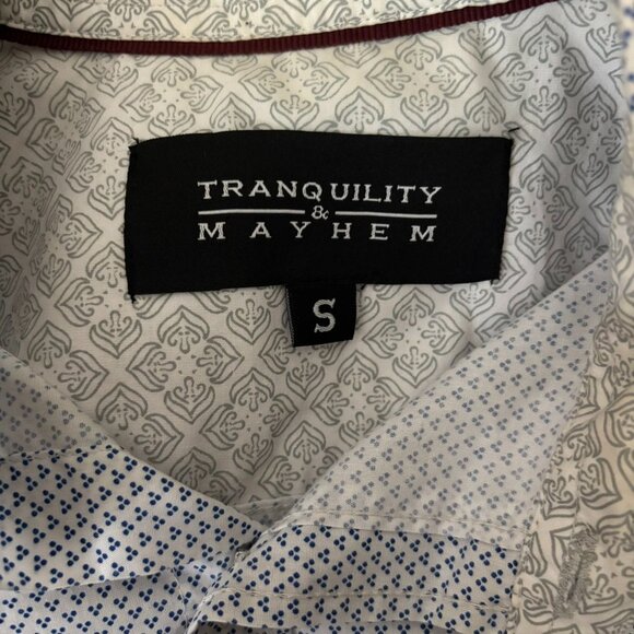 Tranquility Button Up Roll Tab Sleeve Shirt S White Blue Dots Cotton Blend - Picture 6 of 7